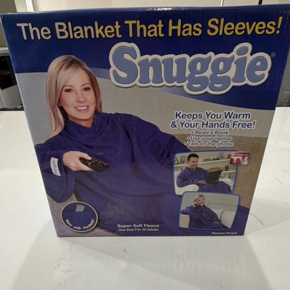 Snuggie Fleece Blanket With Sleeves Purple One Size Fits All Adults
